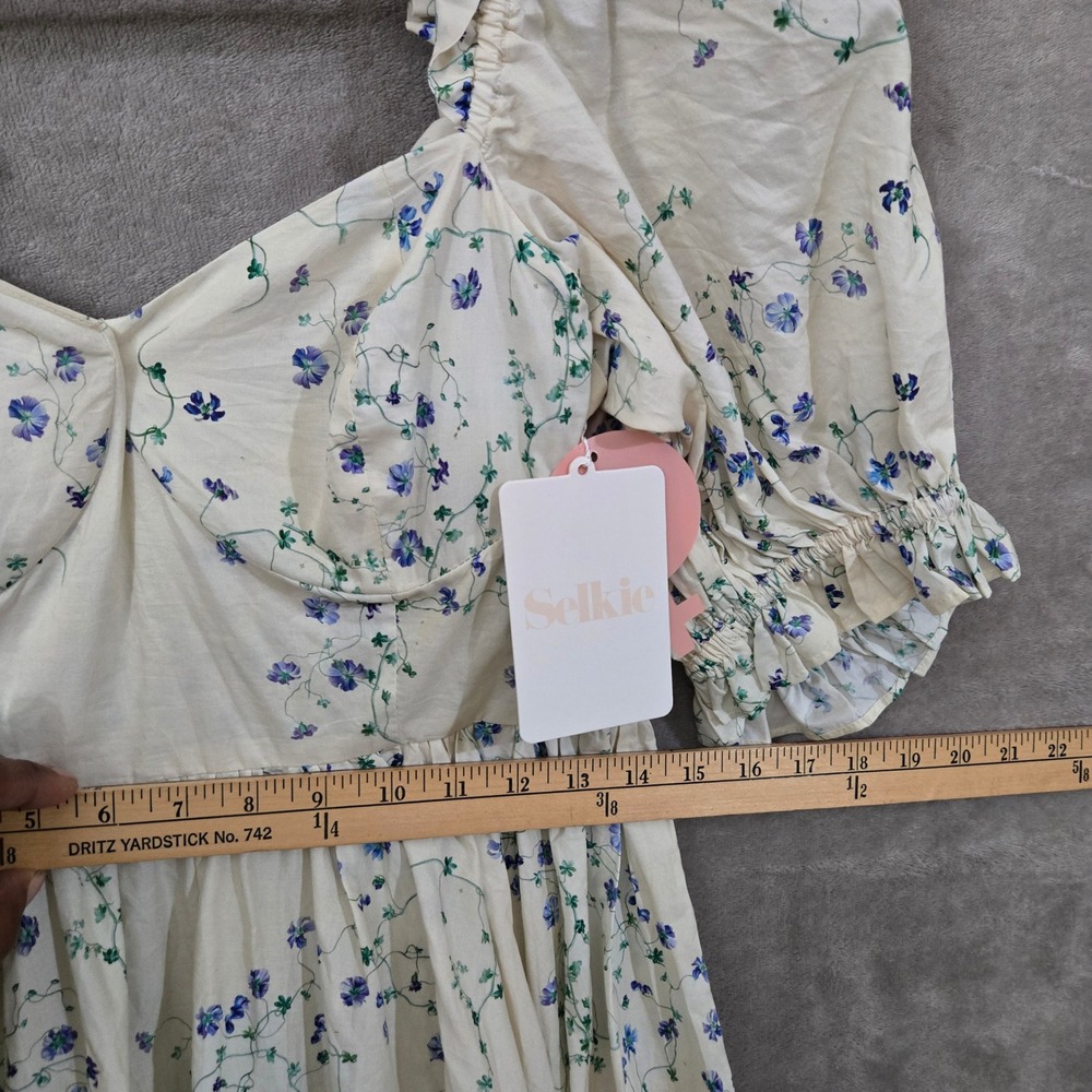 Selkie The Blue Vine Ritz Gown Women Large Blue Floral Puff Sleeve Maxi Dress - Picture 10 of 11